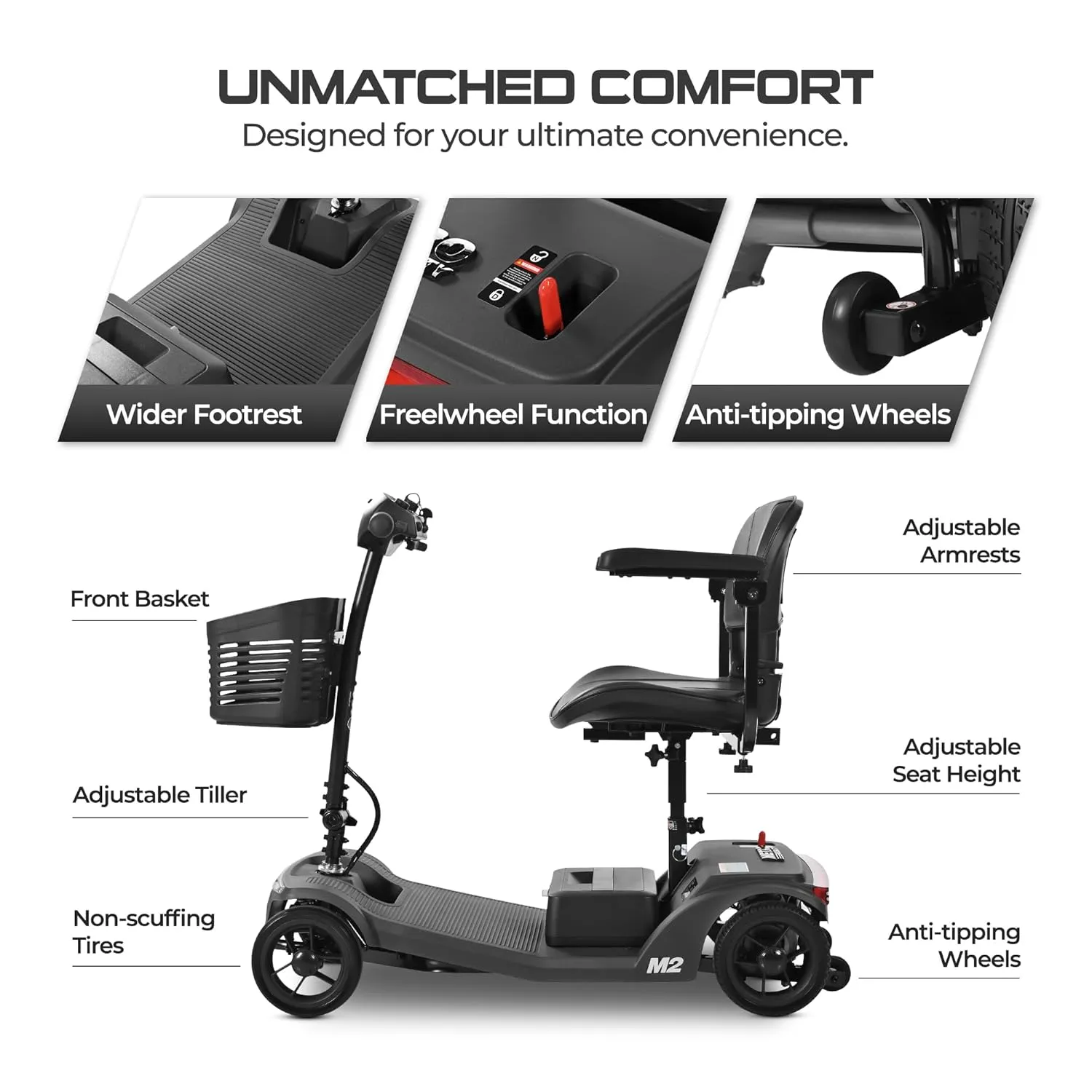 Electric Foldable Mobility Scooter for Adults 4 Wheel Mobility, 330lbs Max Weight,10-15miles Per Charge Electric Powered Wheelchair Power Scooters Black