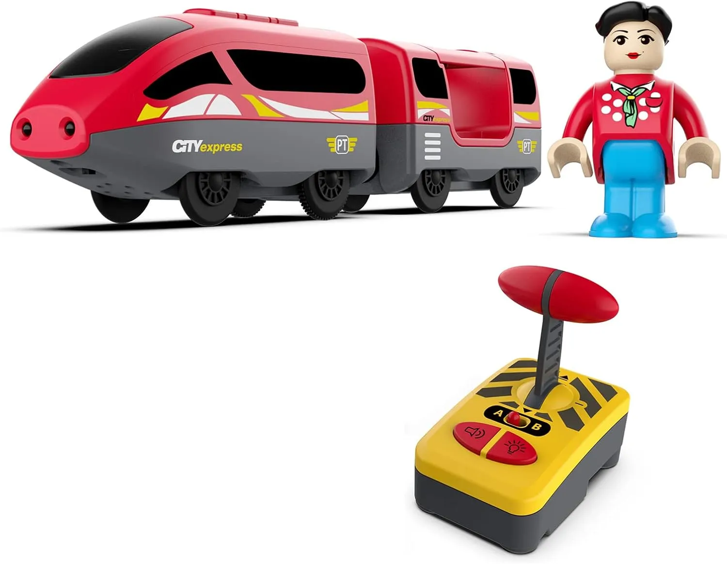 Electric Remote Control Train Toy for Wooden Train Tracks,Battery Operated Locomotive Train Magnetic Bullet Train Vehicles for Boy Kids Toddlers (red Train)
