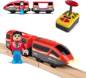 Electric Remote Control Train Toy for Wooden Train Tracks,Battery Operated Locomotive Train Magnetic Bullet Train Vehicles for Boy Kids Toddlers (red Train)
