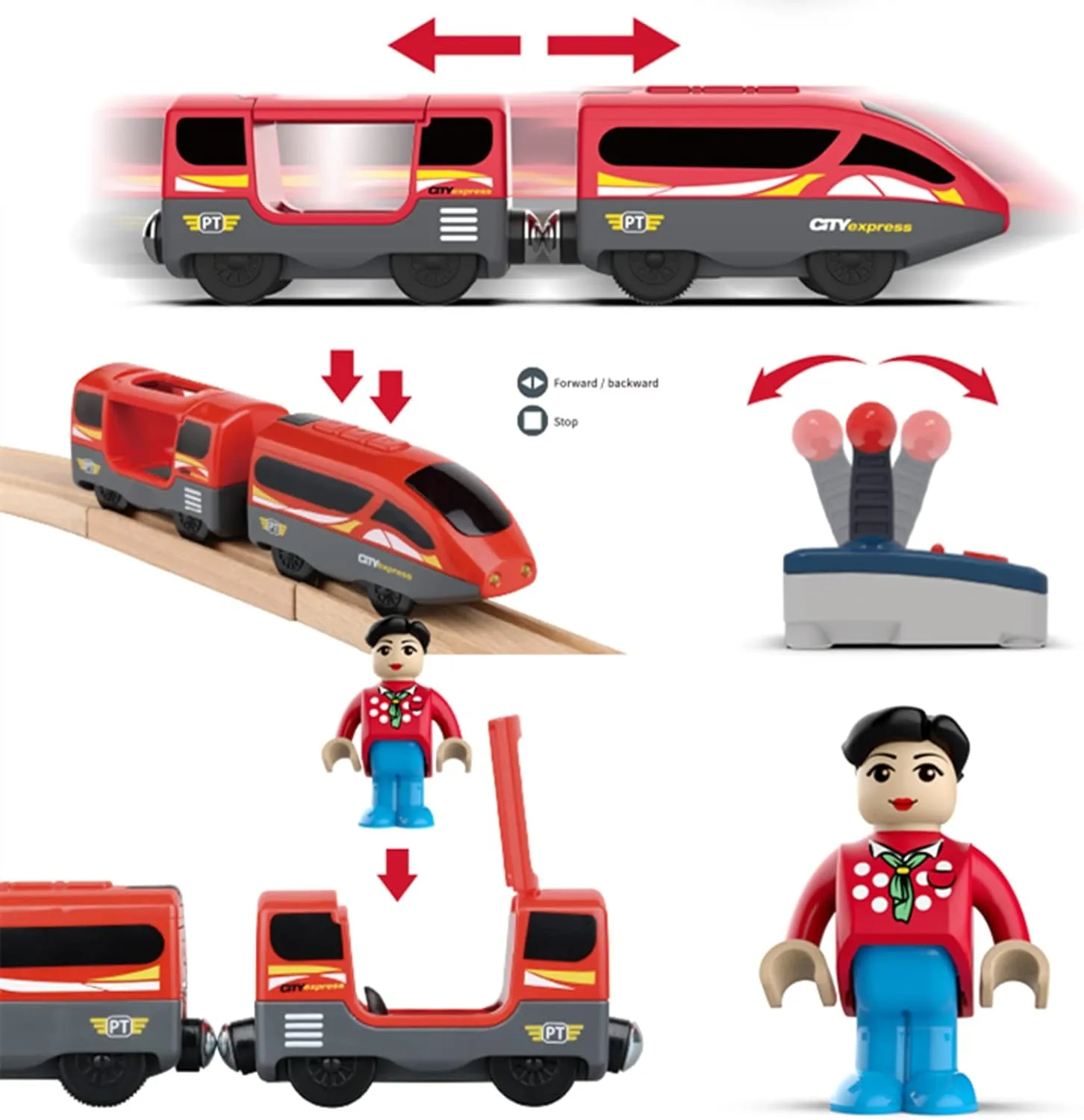 Electric Remote Control Train Toy for Wooden Train Tracks,Battery Operated Locomotive Train Magnetic Bullet Train Vehicles for Boy Kids Toddlers (red Train)