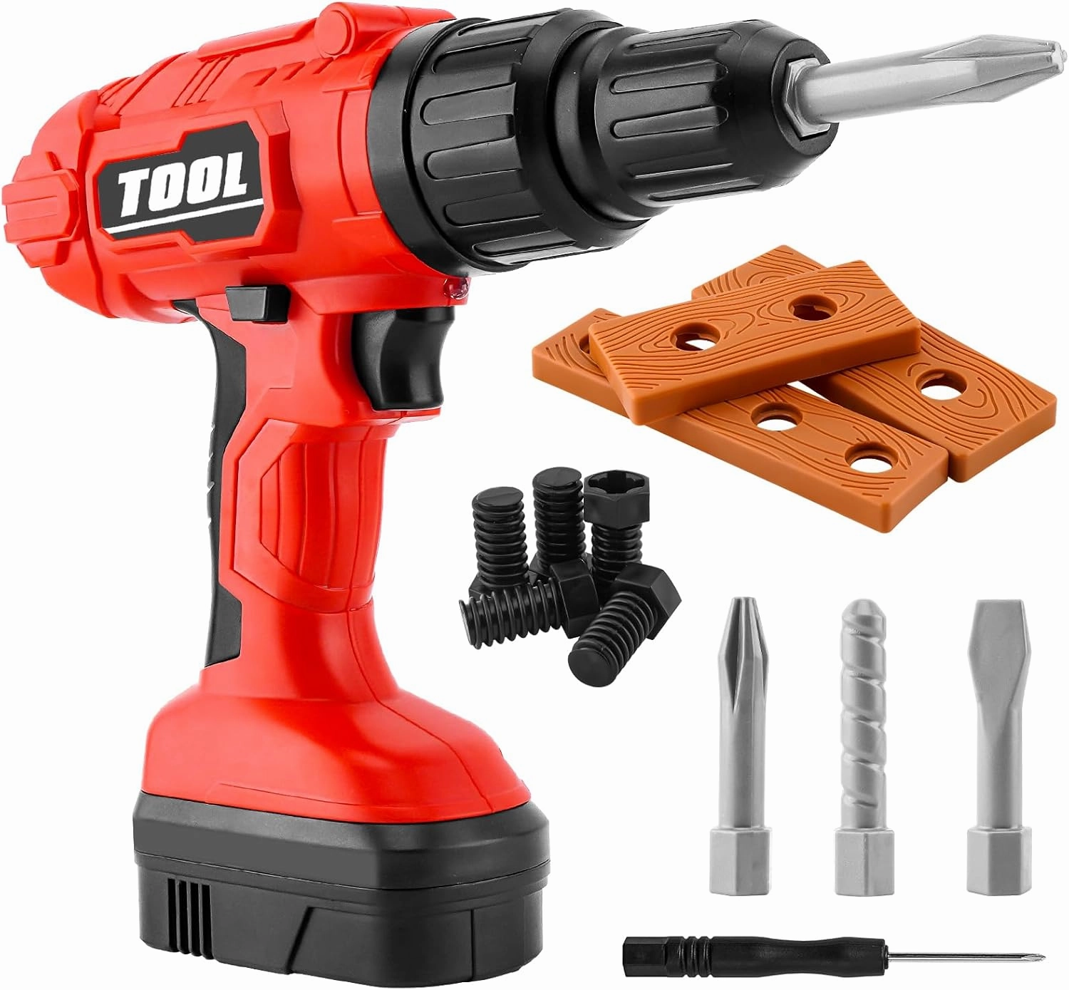 Electric Power Kids Drill and Screw Set，Toy Drill Set Include 3 Interchange dirll bits with Realistic Sound & Action，Kids Pretend Play Tool，Drill Toys for Boys Ages 3-5 Boys(Red)
