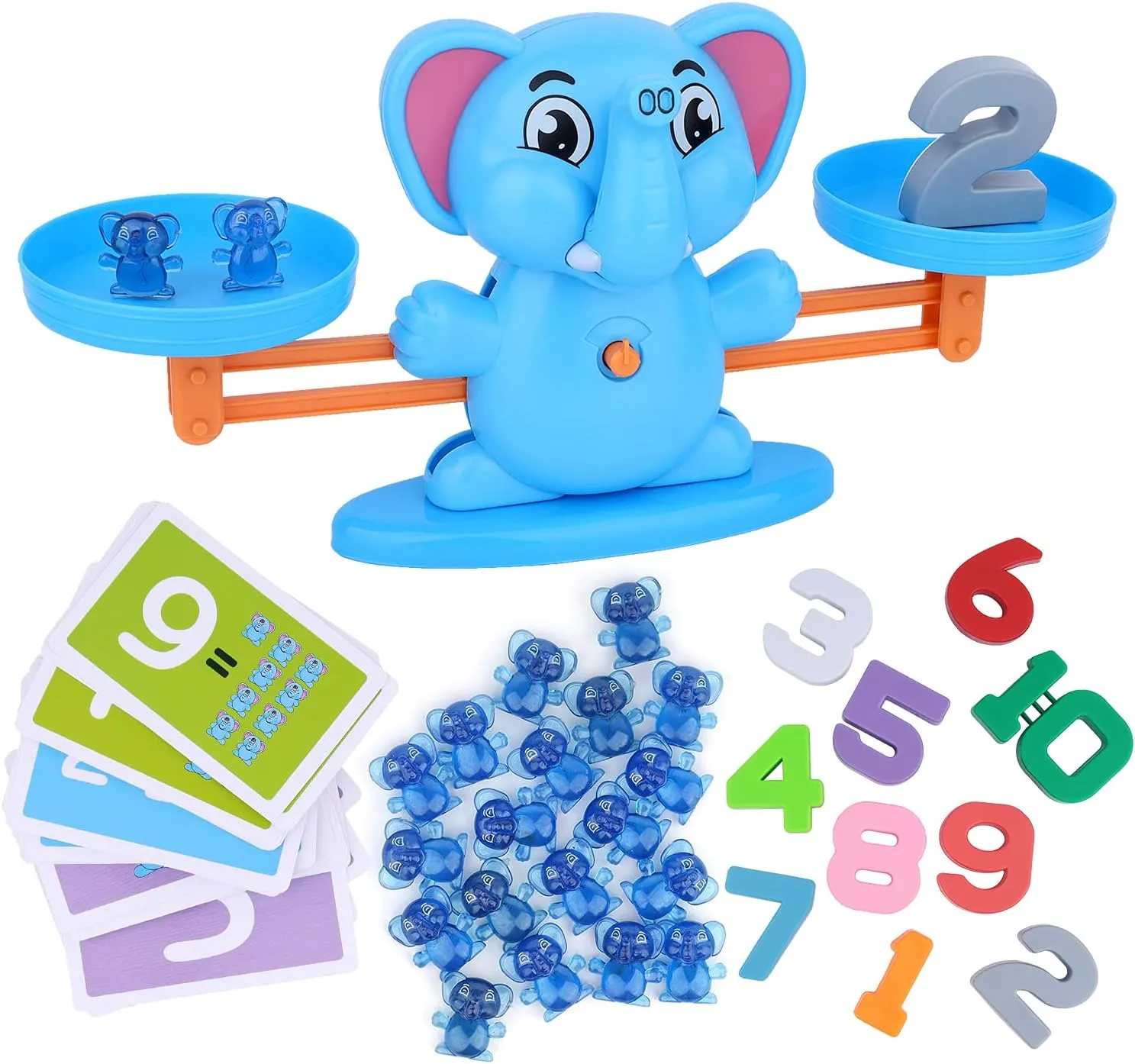 Elephant Balance Game Toy, STEM Educational Math Number Balance Game, Learning Counting Number Toy with Little Elephants, Numbers, Great Gifts for Toddlers Boys Girls 3 Years and up(Blue)