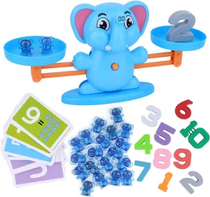 Elephant Balance Game Toy, STEM Educational Math Number Balance Game, Learning Counting Number Toy with Little Elephants, Numbers, Great Gifts for Toddlers Boys Girls 3 Years and up(Blue)