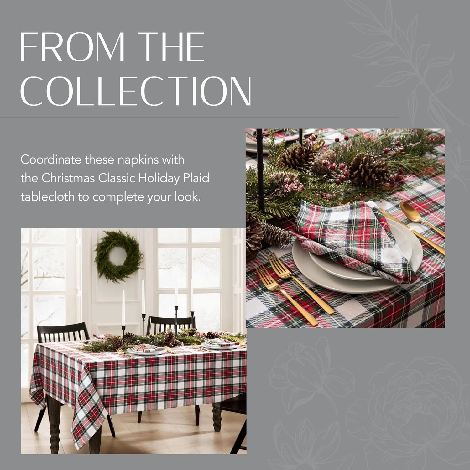 Elrene Home Fashions Christmas Classic Holiday Plaid Cotton Napkins, Holiday Table Decor, 17" x 17", Set of 8