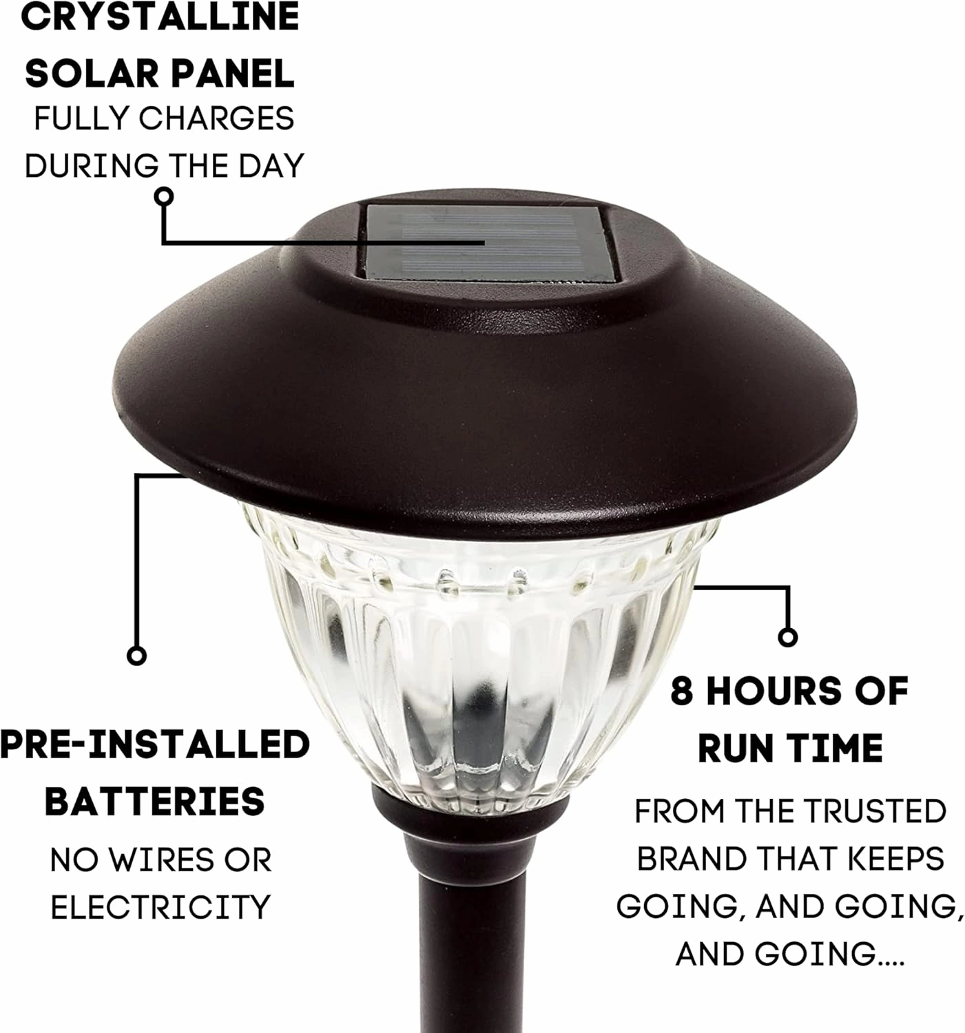 Energizer LED Solar Pathway Lights - 10 Pack of [Bronze] Outdoor Solar Lights - IP65 Waterproof w/Auto On/Off - Patterned Glass and Metal Construction Coated in Bronze
