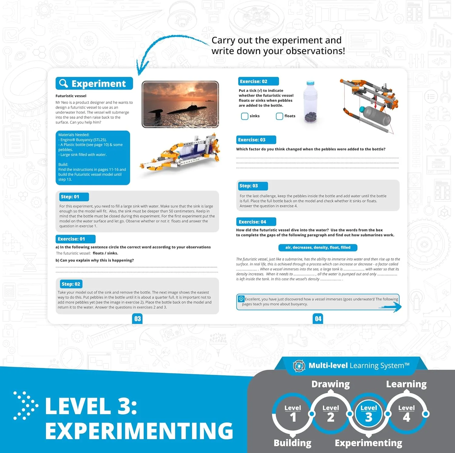 Engino: STEAM Labs Junior: How Buoyancy Works - 4 Model Brick Building Set, Toybook Series, Experiment & Art Activities, Play & Learn Science, Kids 8 