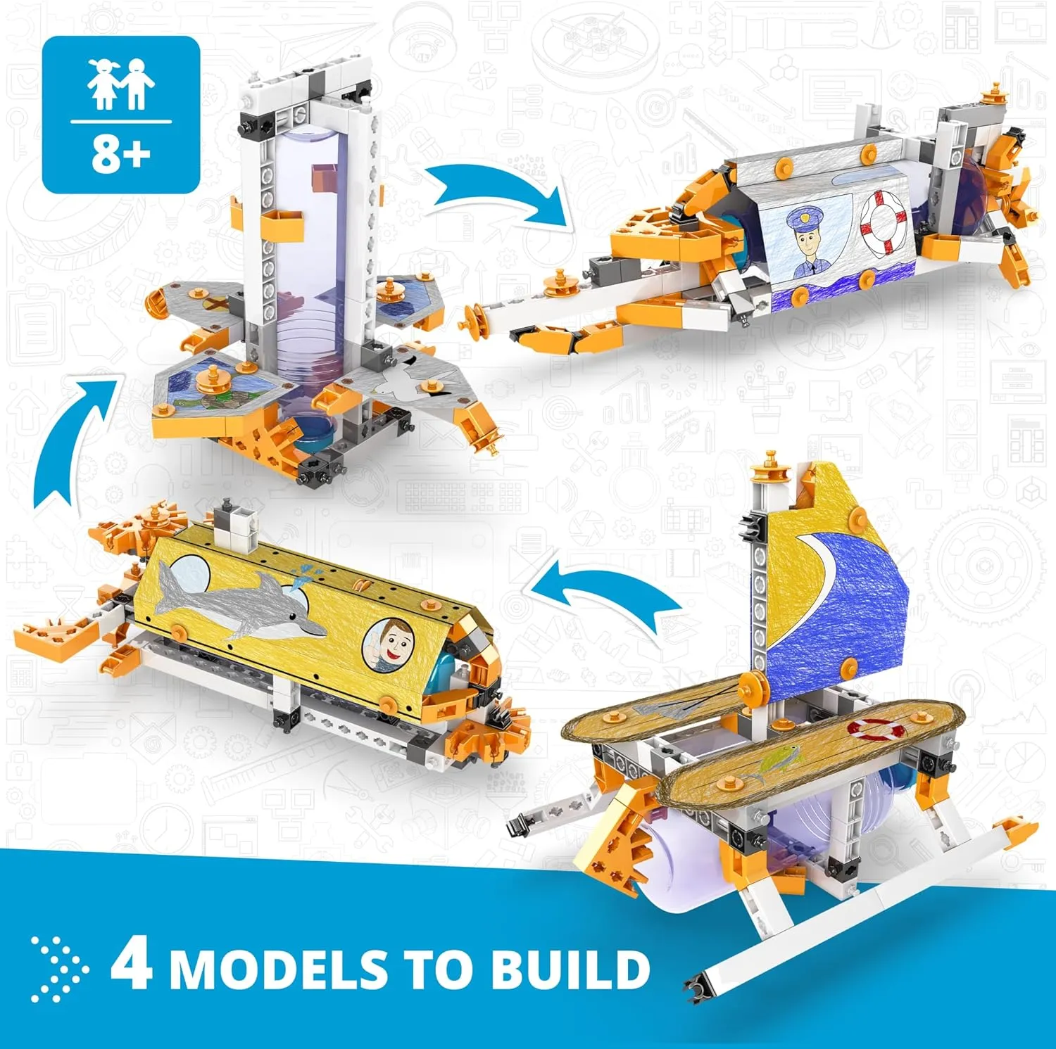 Engino: STEAM Labs Junior: How Buoyancy Works - 4 Model Brick Building Set, Toybook Series, Experiment & Art Activities, Play & Learn Science, Kids 8 