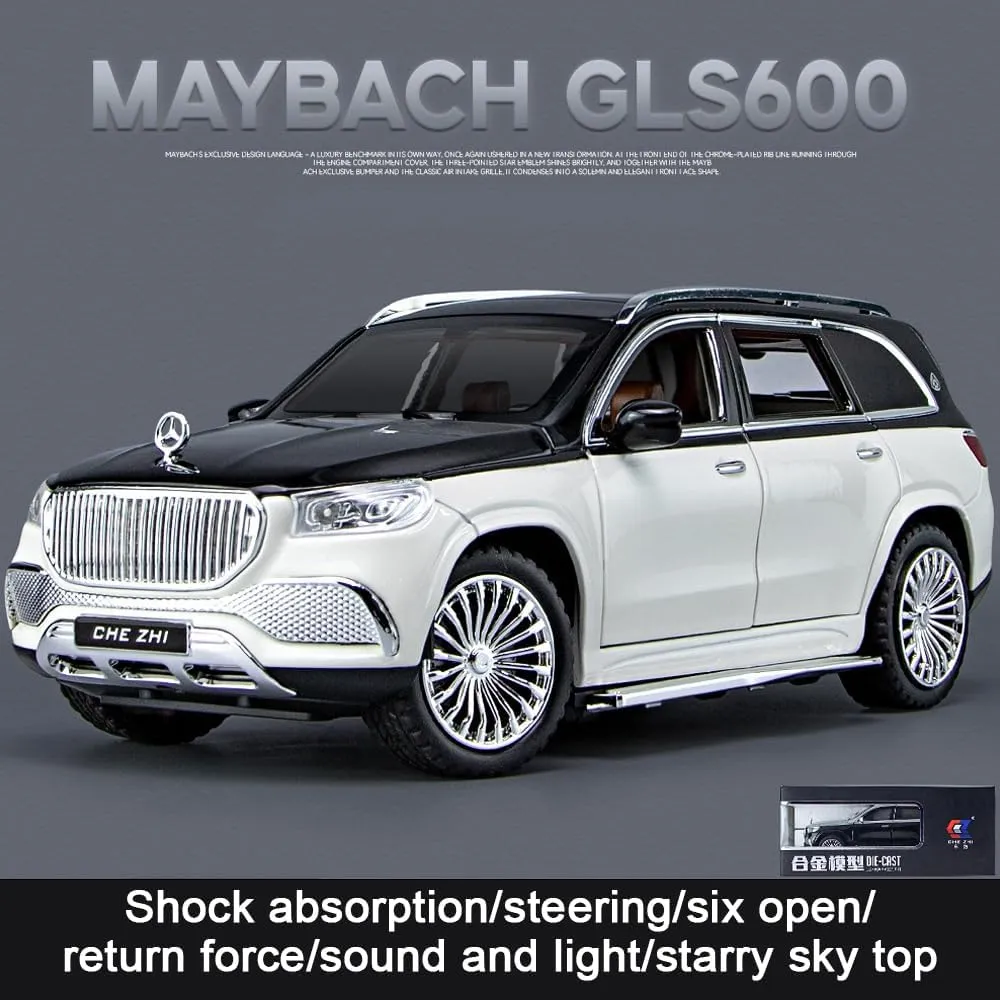 EROCK 1:24 Benz Toy car, Benz Maybach GLS600 Alloy car Model Toys, with Sound and Light Function, Suitable for Adults and Children as Gifts, Collectibles, Decorations. (White Black-GLS600)