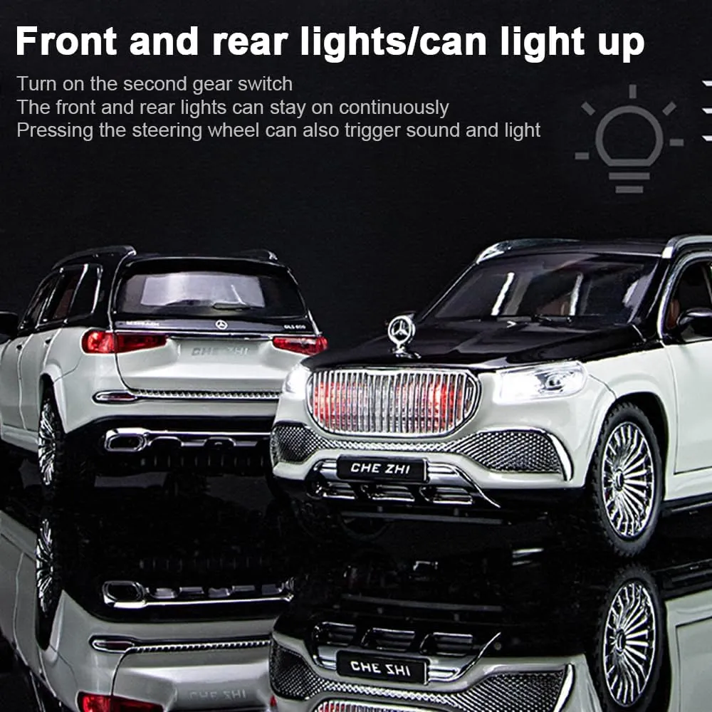 EROCK 1:24 Benz Toy car, Benz Maybach GLS600 Alloy car Model Toys, with Sound and Light Function, Suitable for Adults and Children as Gifts, Collectibles, Decorations. (White Black-GLS600)