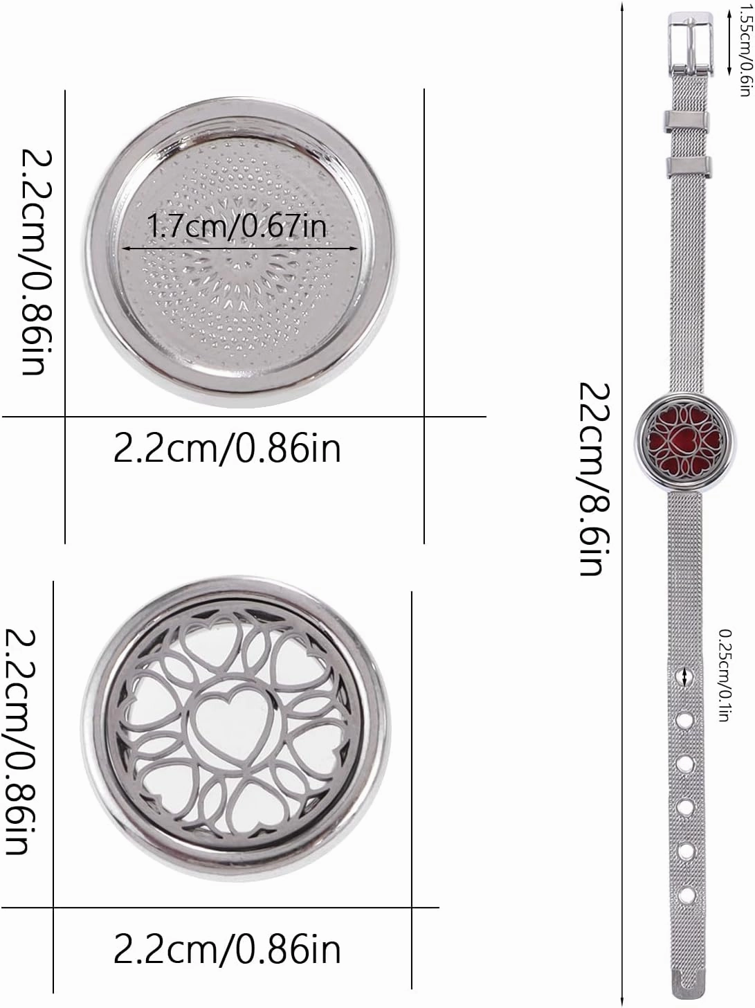 Essential Oil Diffuser Bracelet Aromatherapy Locket Adjustable Bracelet Stainless Steel Heart Watch Chain Bracelet with 10 Pcs Refill Pads for Women