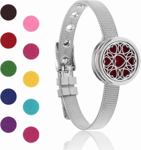 Essential Oil Diffuser Bracelet Aromatherapy Locket Adjustable Bracelet Stainless Steel Heart Watch Chain Bracelet with 10 Pcs Refill Pads for Women
