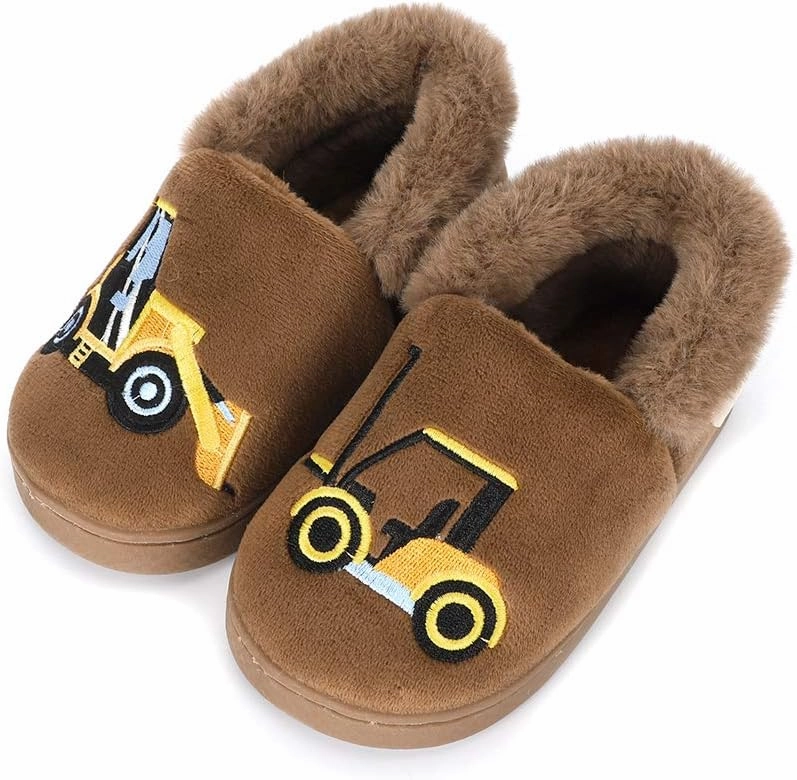 ESTAMICO Girls Cute Cartoon Slippers with Memory Foam Kids Plush Warm Winter House Shoes