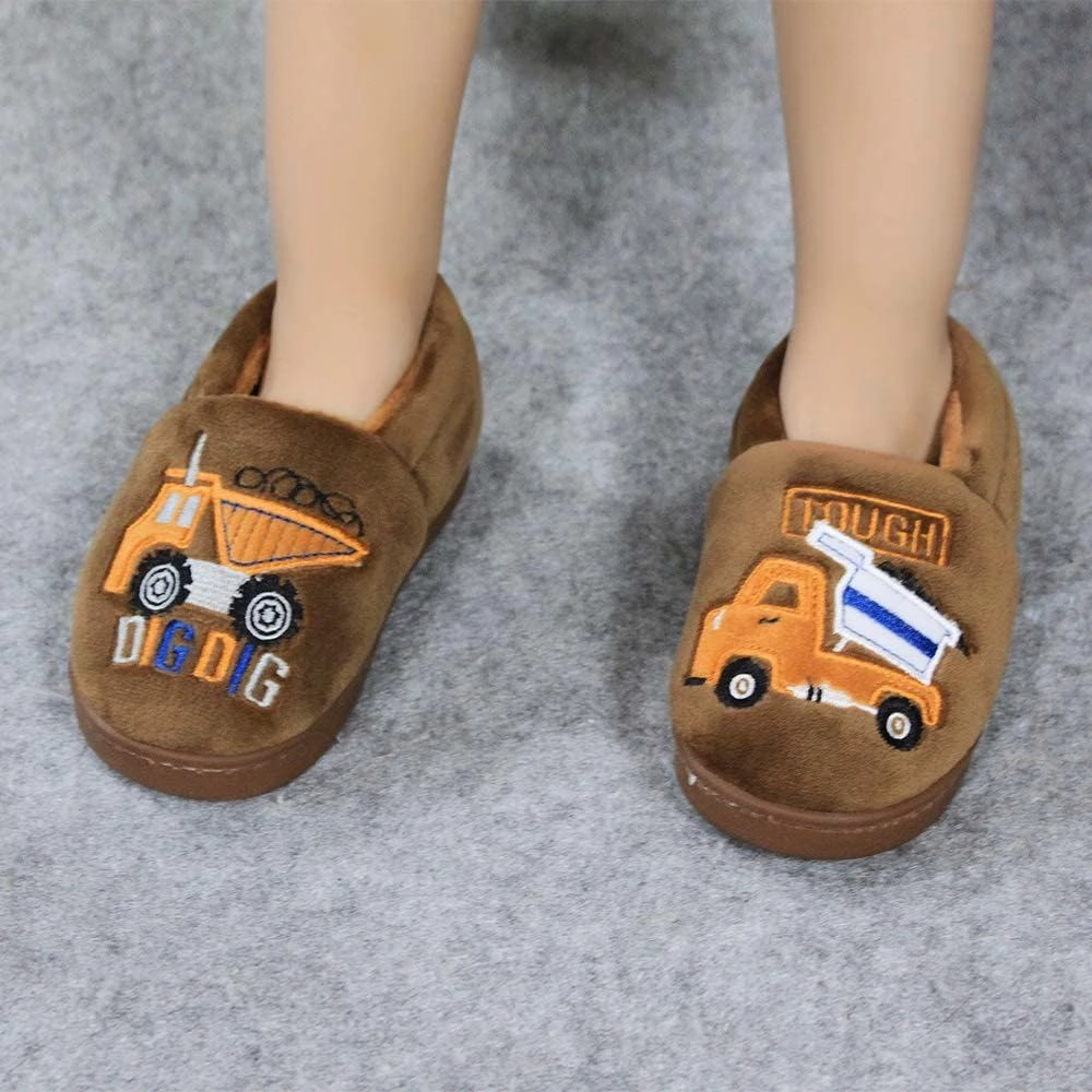 ESTAMICO Girls Cute Cartoon Slippers with Memory Foam Kids Plush Warm Winter House Shoes