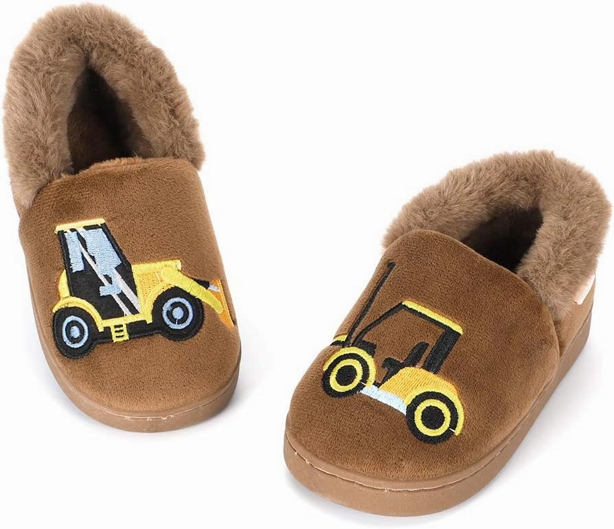ESTAMICO Girls Cute Cartoon Slippers with Memory Foam Kids Plush Warm Winter House Shoes