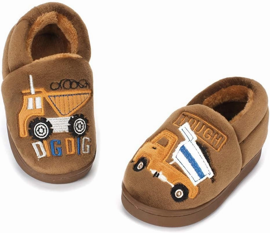 ESTAMICO Girls Cute Cartoon Slippers with Memory Foam Kids Plush Warm Winter House Shoes