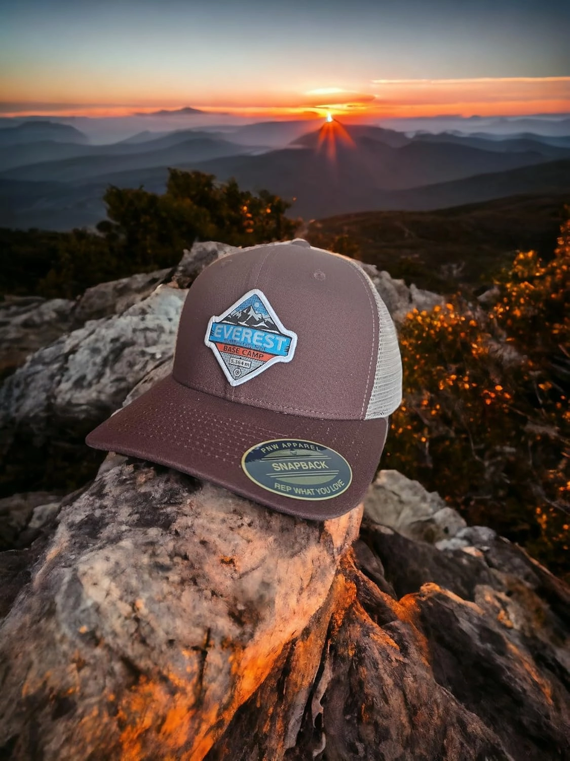 Everest Trucker Hat - Mesh Snapback Baseball Cap w/Base Camp Woven Patch