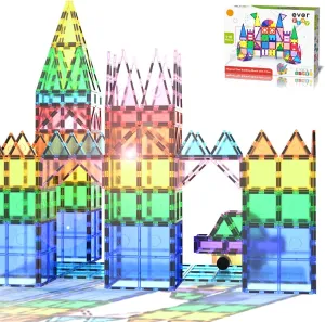 Everplay 110 pc Magnetic Tiles with Car Set, Building Blocks Toys STEAM Educational Learning Magnet Toy Preschool Montessori Boys & Girls Smart Creative Kit Games Gifts for Age 3  Kids Toddlers