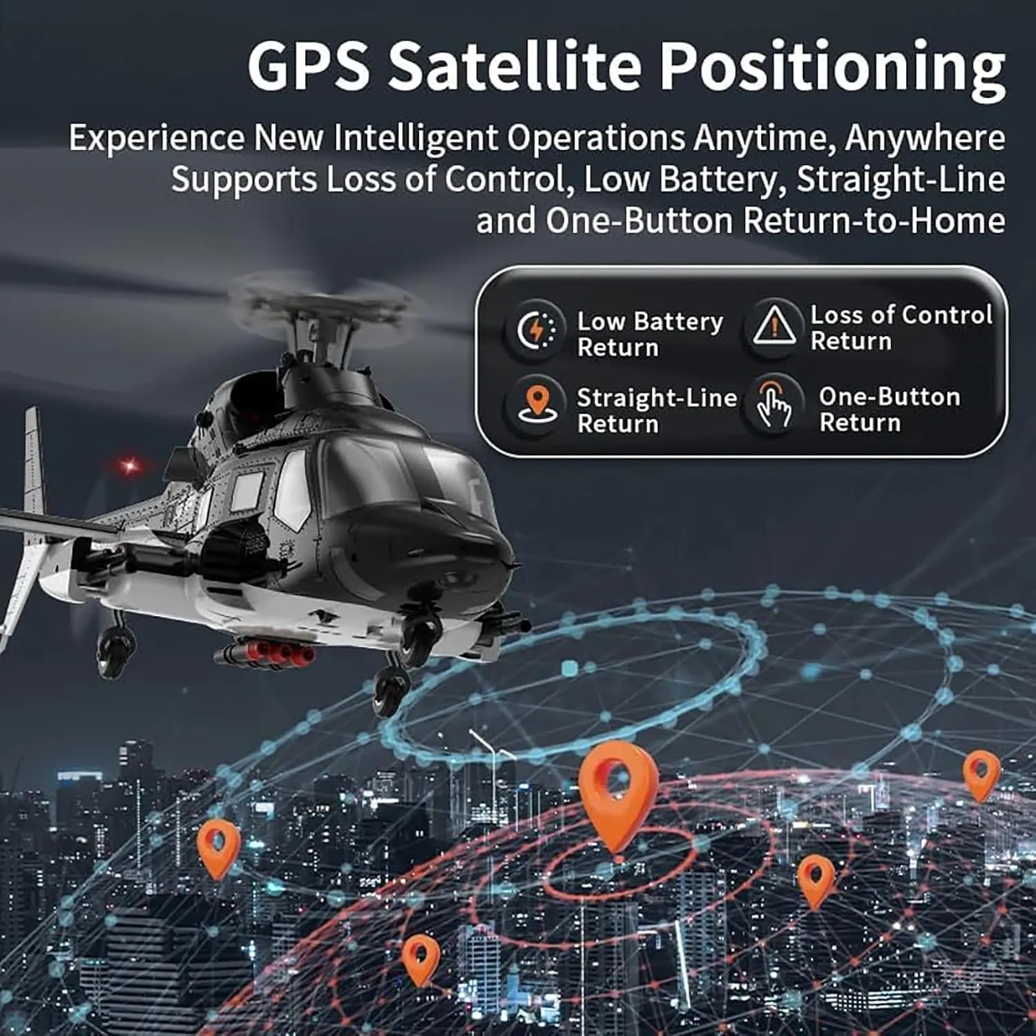F02S GPS RC Helicopter for Adult, 3D/6G Stunt Mode 8CH Flybarless Military Stabilized Aircraft with Optical Flow Positioning,3 Battery