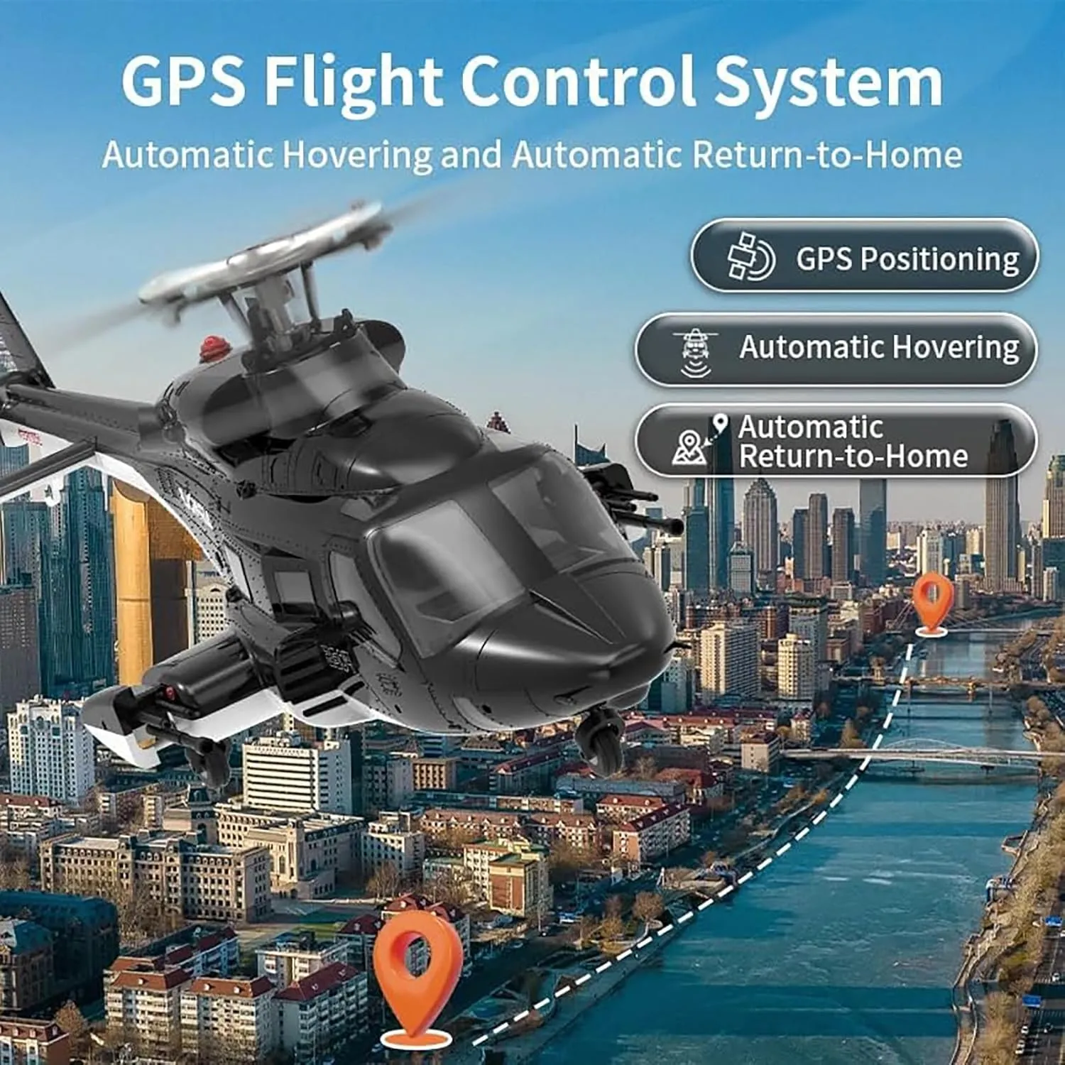 F02S GPS RC Helicopter for Adult, 3D/6G Stunt Mode 8CH Flybarless Military Stabilized Aircraft with Optical Flow Positioning,3 Battery