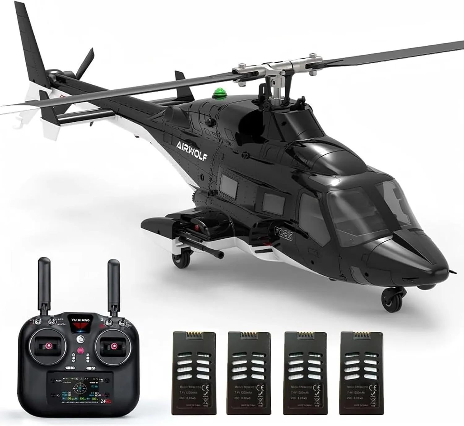 F02S RC Helicopter for Adult, 8CH 3D/6G Flybarless Military Aircraft Stabilized Remote Control Helicopter, with GPS - 4PCS Battery