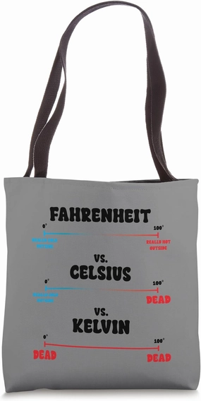 Fahrenheit Celsius Kelvin Funny Thermodynamics Science Joke Tote Bag