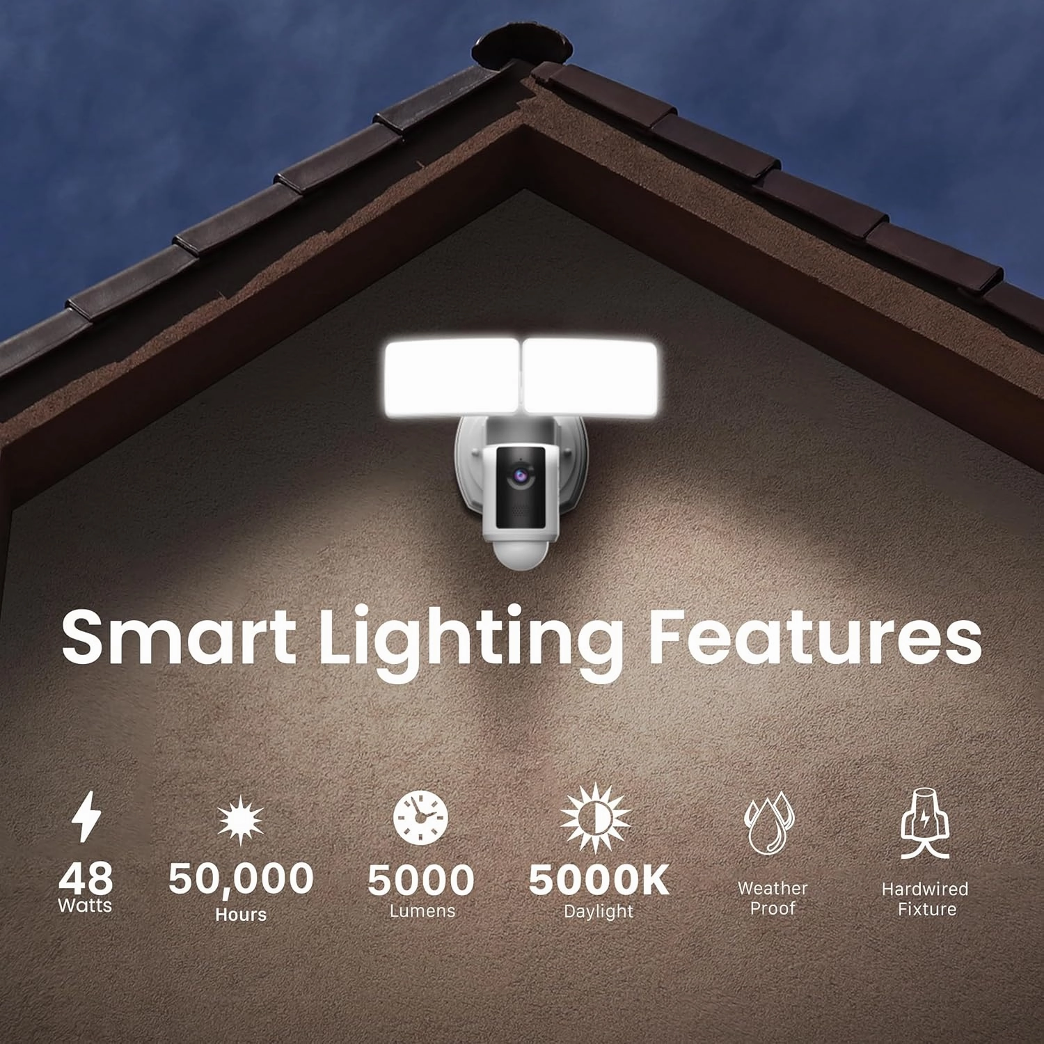 Feit Electric SEC5000/CAM/WIFI Outdoor LED Smart Security Camera with Motion Sensor, 2-Way Audio, 5000 Lumens Floodlight, Works with Alexa and Google Asst, Alarm, Hardwired, Updated Version of SEC3000