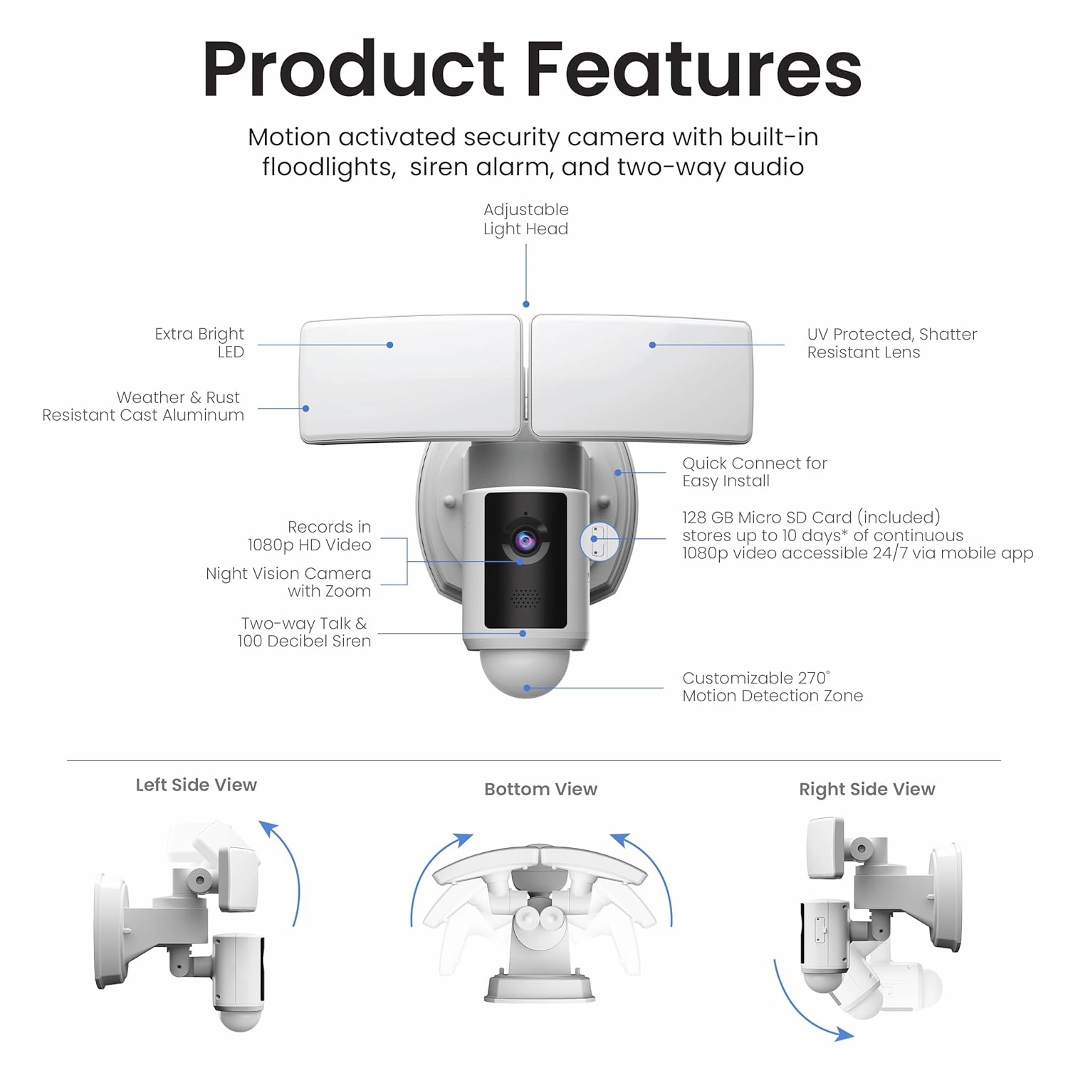 Feit Electric SEC5000/CAM/WIFI Outdoor LED Smart Security Camera with Motion Sensor, 2-Way Audio, 5000 Lumens Floodlight, Works with Alexa and Google Asst, Alarm, Hardwired, Updated Version of SEC3000