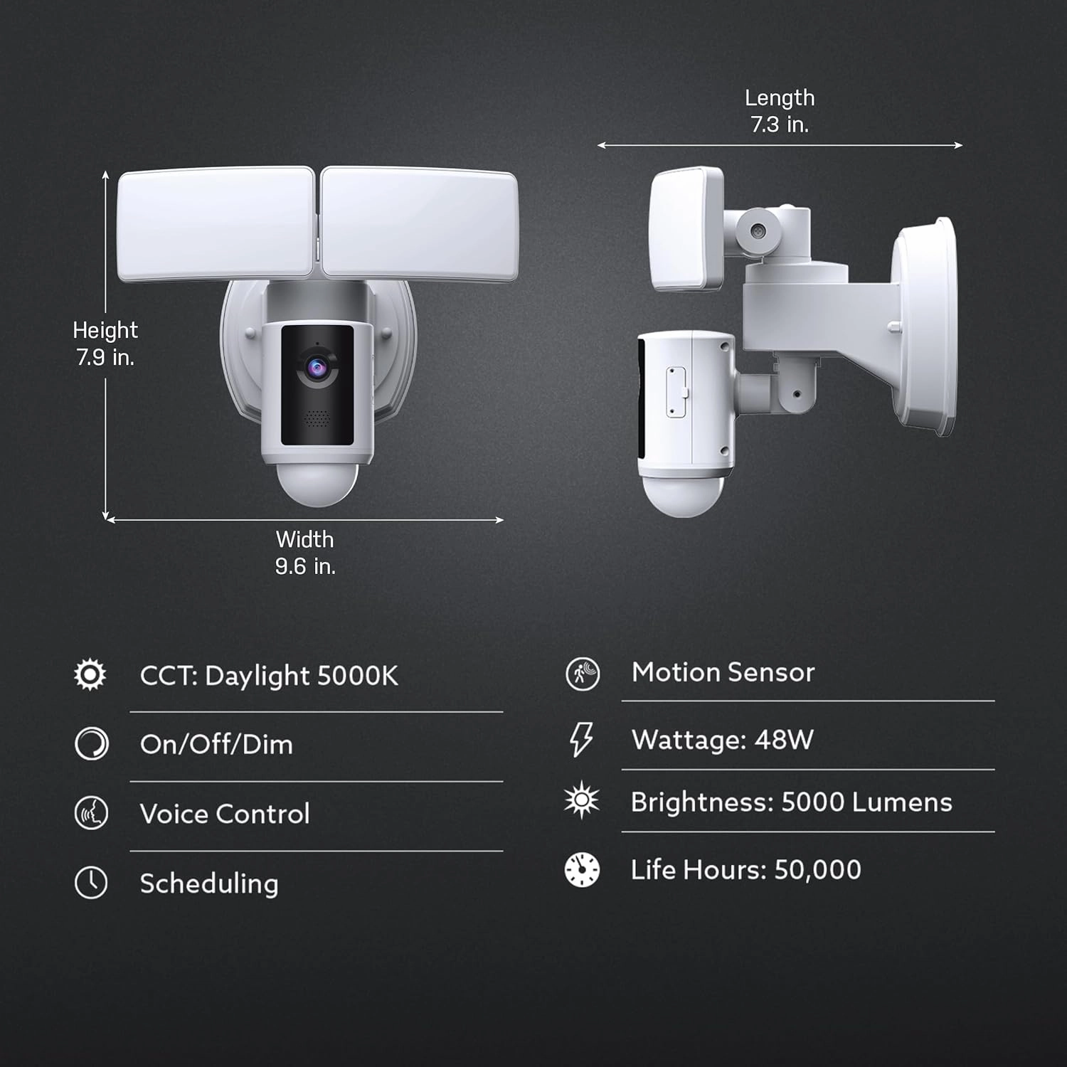 Feit Electric SEC5000/CAM/WIFI Outdoor LED Smart Security Camera with Motion Sensor, 2-Way Audio, 5000 Lumens Floodlight, Works with Alexa and Google Asst, Alarm, Hardwired, Updated Version of SEC3000