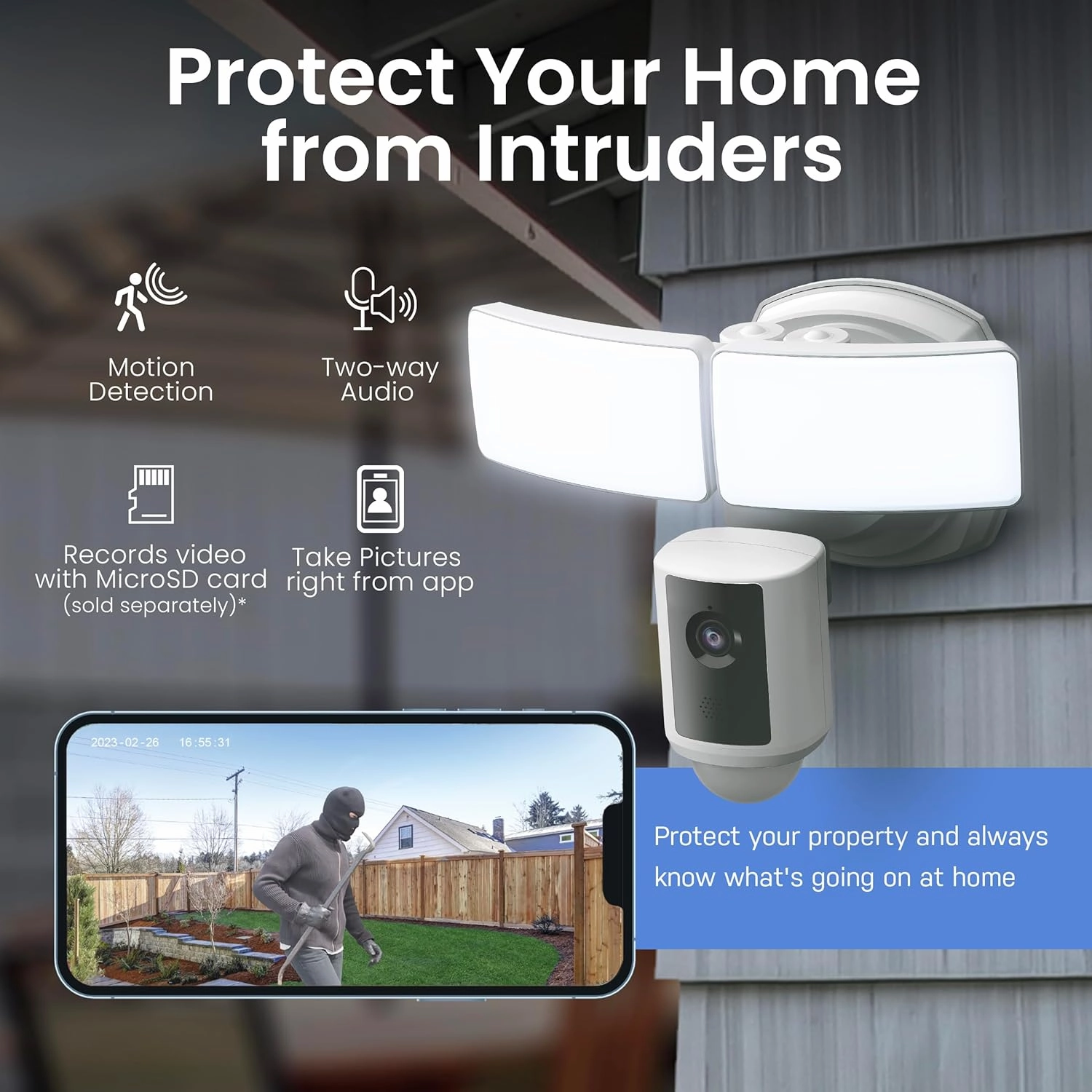 Feit Electric SEC5000/CAM/WIFI Outdoor LED Smart Security Camera with Motion Sensor, 2-Way Audio, 5000 Lumens Floodlight, Works with Alexa and Google Asst, Alarm, Hardwired, Updated Version of SEC3000