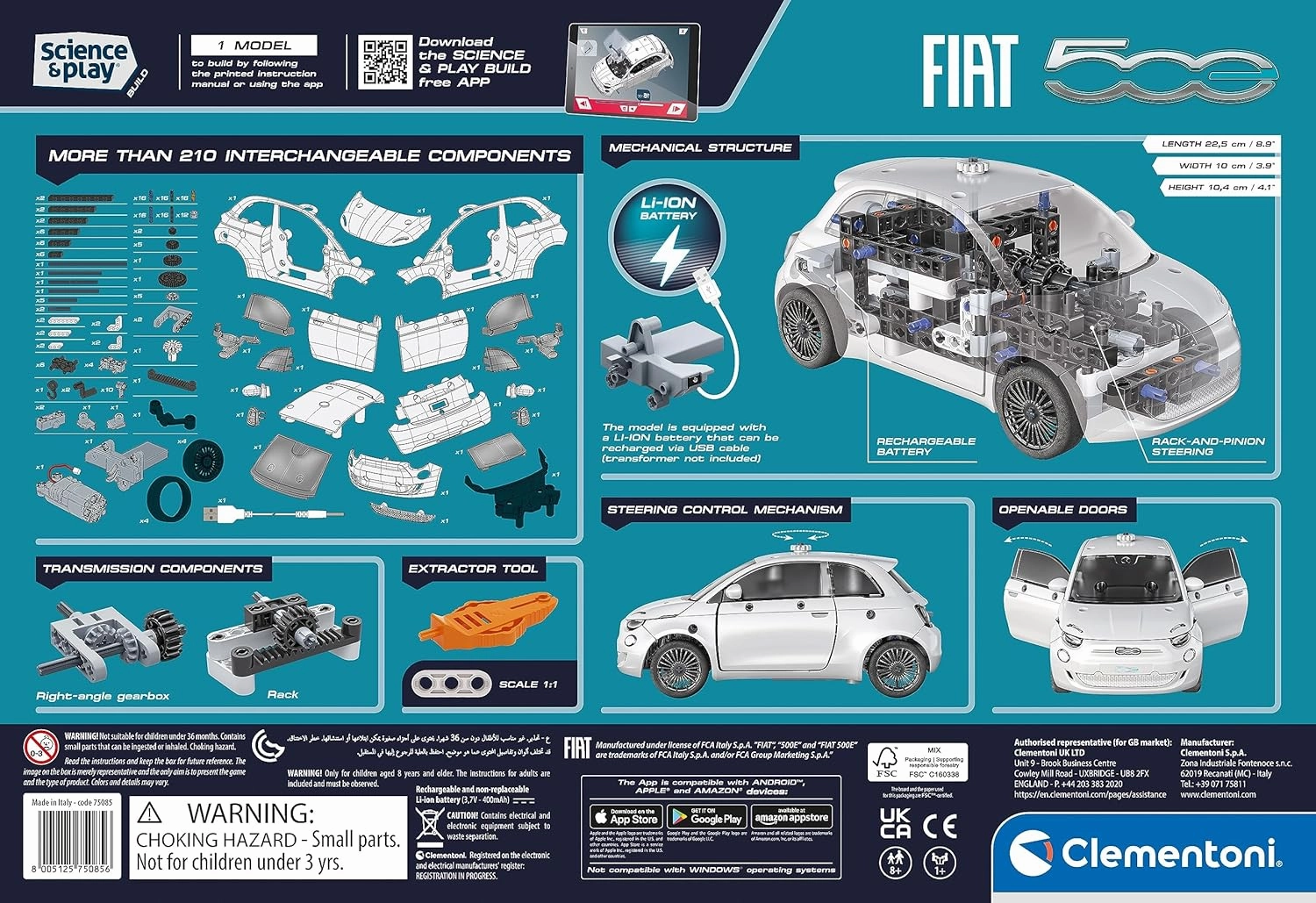 Fiat 500 Electric Car: Building Set, With Rechargeable Battery, 8 