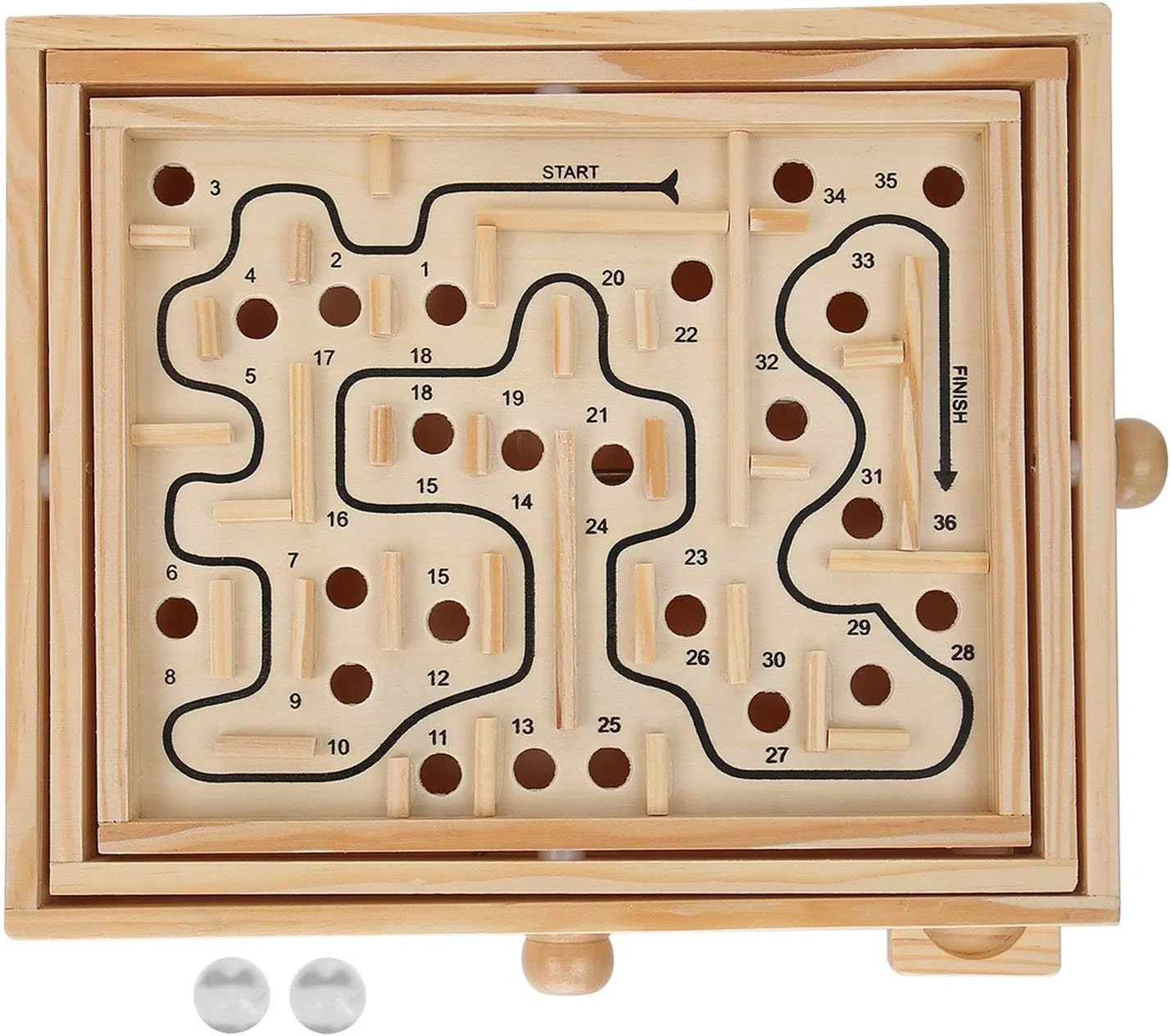 FILFEEL Wood Labyrinth Table Maze/Balance Board Table Maze Game for Kids and Adults - Large - Great Gift