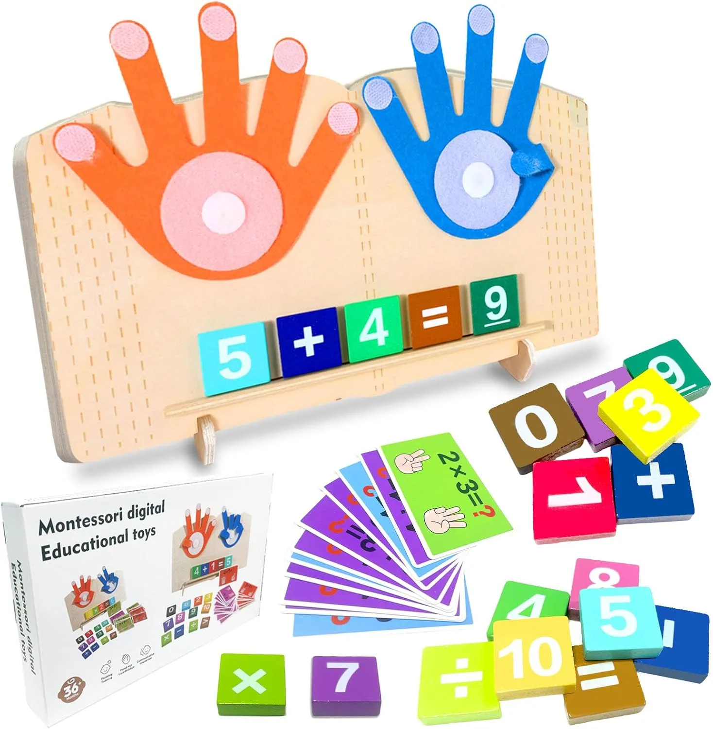 Finger Counting Math Toy, Montessori Math Counting Toys with Number Blocks and Arithmetic Card, Preschool Early Educational Learning Toys, for Toddler Kids 3 
