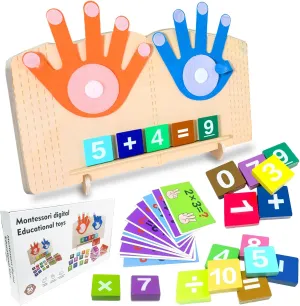 Finger Counting Math Toy, Montessori Math Counting Toys with Number Blocks and Arithmetic Card, Preschool Early Educational Learning Toys, for Toddler Kids 3 