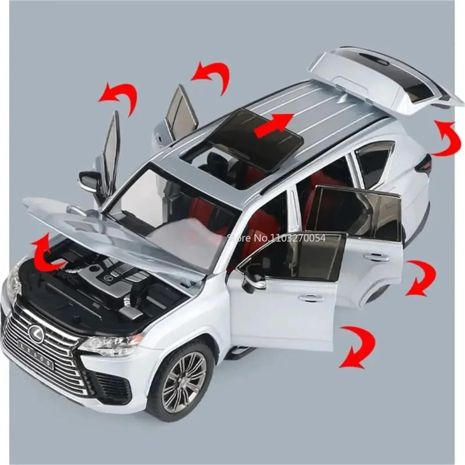 Finished Scale Model 1:24 for Lexus LX600 SUV Alloy Die-cast Car Model Simulation Miniature Vehicle Model Decoration Ornaments Presents(White)