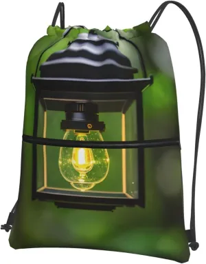 Firefly and Lantern Print Gym Drawstring Backpack for Women Waterproof Beach Bag Sackpack Sports Travel Cinch Bag