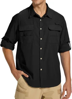 Fishing Shirts for Men Long Sleeve Sun Protection Outdoor Safari Shirt Men Clothes, Quick Dry Mens Fishing Shirts