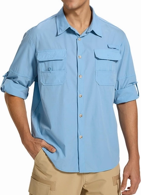 Fishing Shirts for Men Long Sleeve Sun Protection Outdoor Safari Shirt Men Clothes, Quick Dry Mens Fishing Shirts