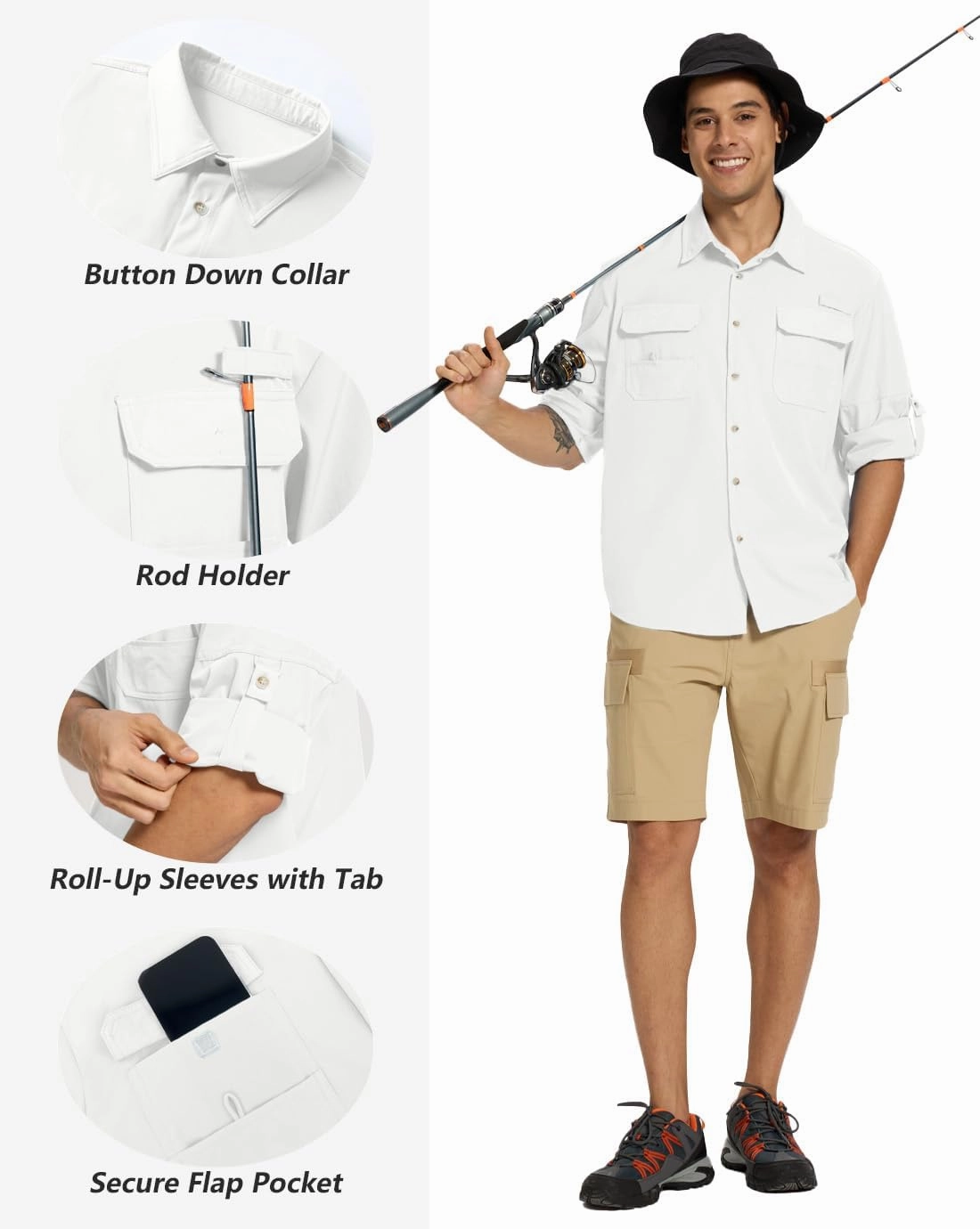 Fishing Shirts for Men Long Sleeve Sun Protection Outdoor Safari Shirt Men Clothes, Quick Dry Mens Fishing Shirts