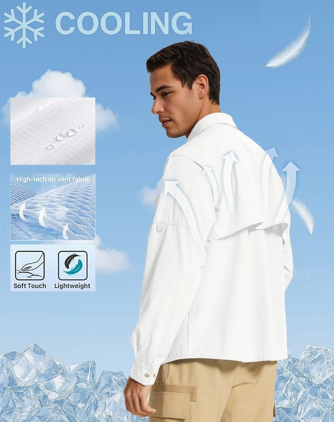 Fishing Shirts for Men Long Sleeve Sun Protection Outdoor Safari Shirt Men Clothes, Quick Dry Mens Fishing Shirts