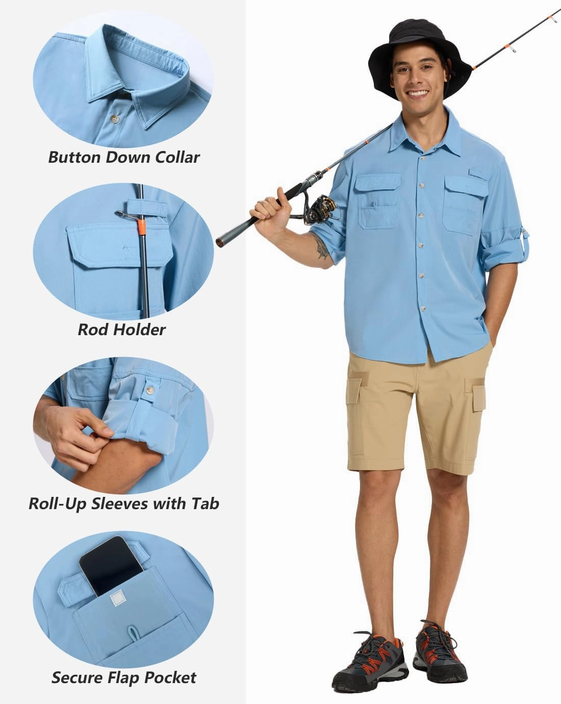 Fishing Shirts for Men Long Sleeve Sun Protection Outdoor Safari Shirt Men Clothes, Quick Dry Mens Fishing Shirts