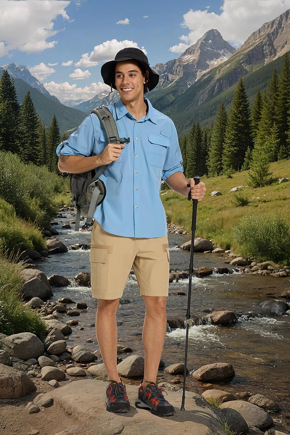 Fishing Shirts for Men Long Sleeve Sun Protection Outdoor Safari Shirt Men Clothes, Quick Dry Mens Fishing Shirts