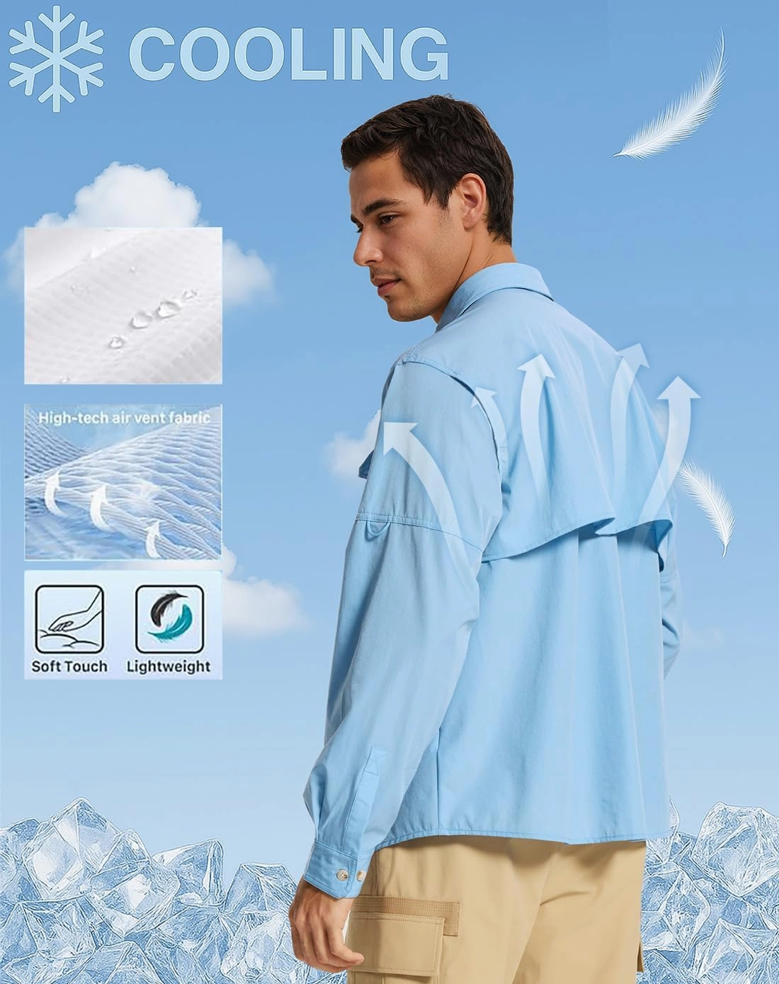 Fishing Shirts for Men Long Sleeve Sun Protection Outdoor Safari Shirt Men Clothes, Quick Dry Mens Fishing Shirts