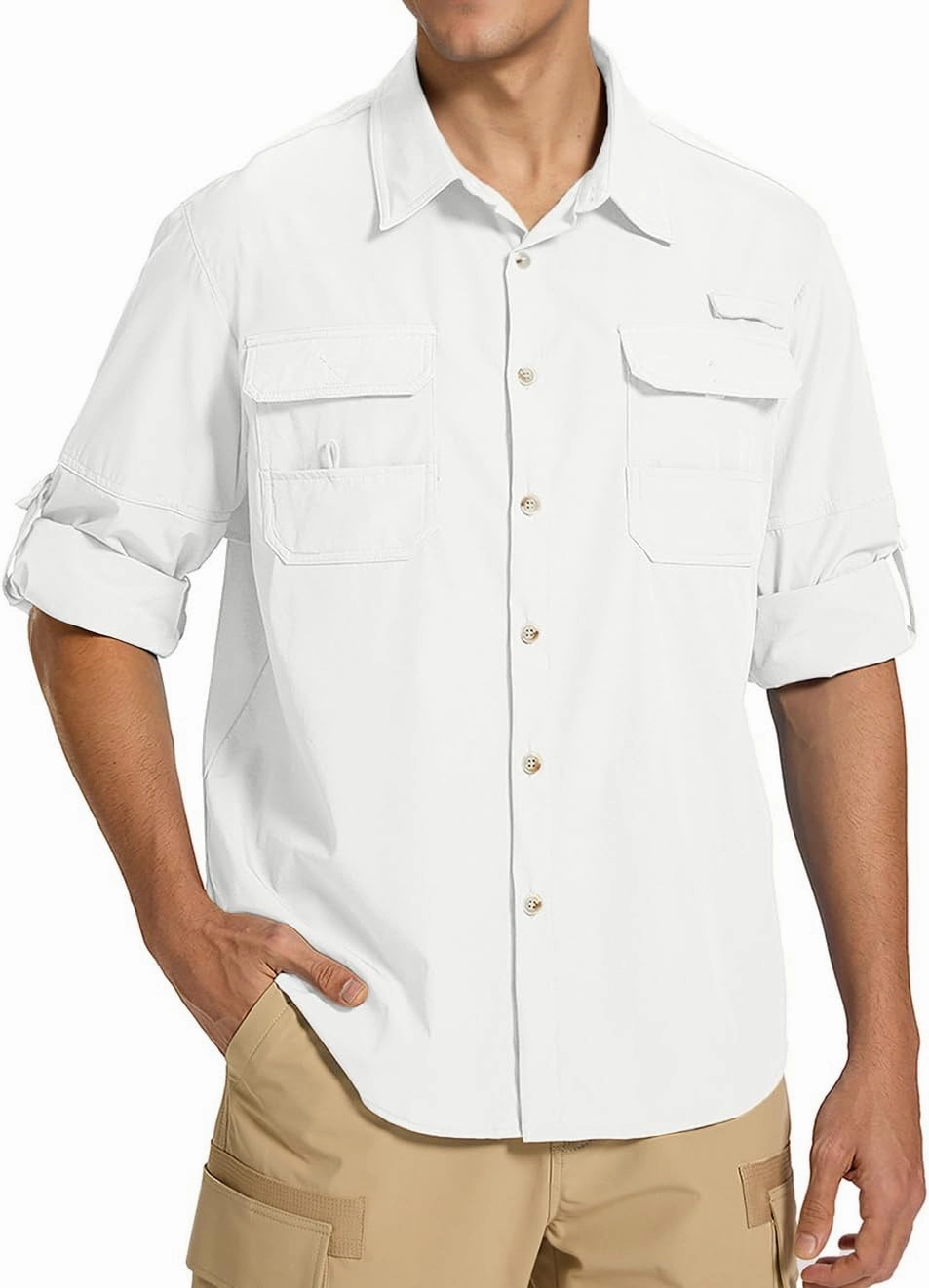 Fishing Shirts for Men Long Sleeve Sun Protection Outdoor Safari Shirt Men Clothes, Quick Dry Mens Fishing Shirts