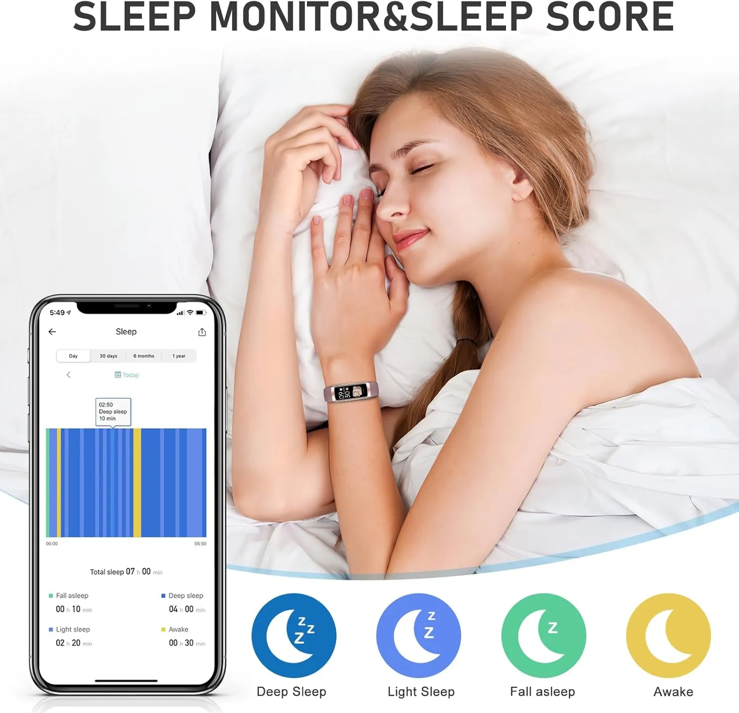 Fitness Tracker with Heart Rate, Blood Pressure, Sleep Tracking, Calorie Tracking, Activity Tracker with 1.1" AMOLED Color Screen, Waterproof Step Tracker for Android iPhones Women Men