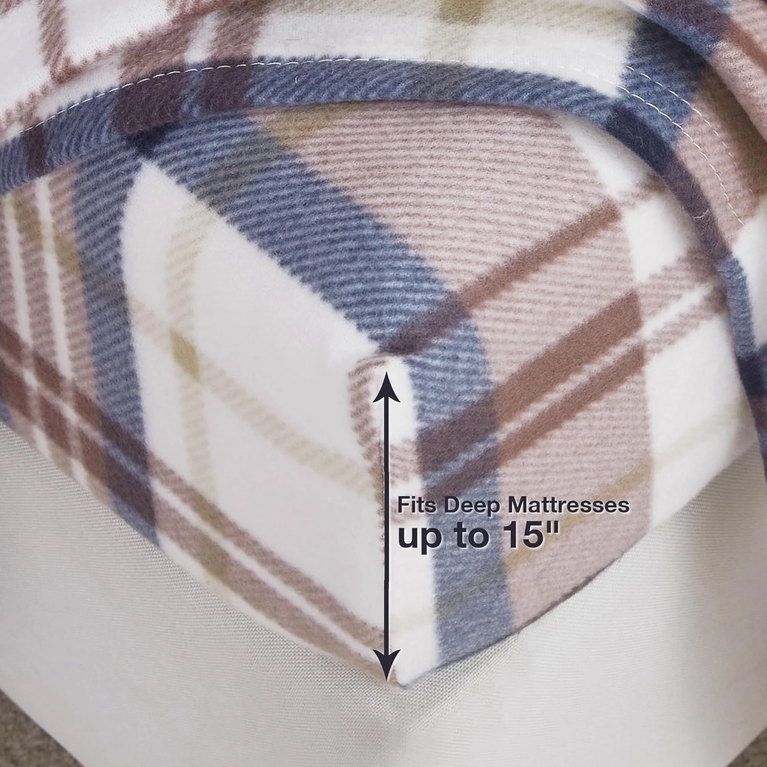Fleece Full Sheets Set 4-Piece Micro Polar Fleece Bed Sets with 15" Deep Pocket Fitted Soft Warm Sheet, Flat Sheet and Pillowcase, Brown Plaid