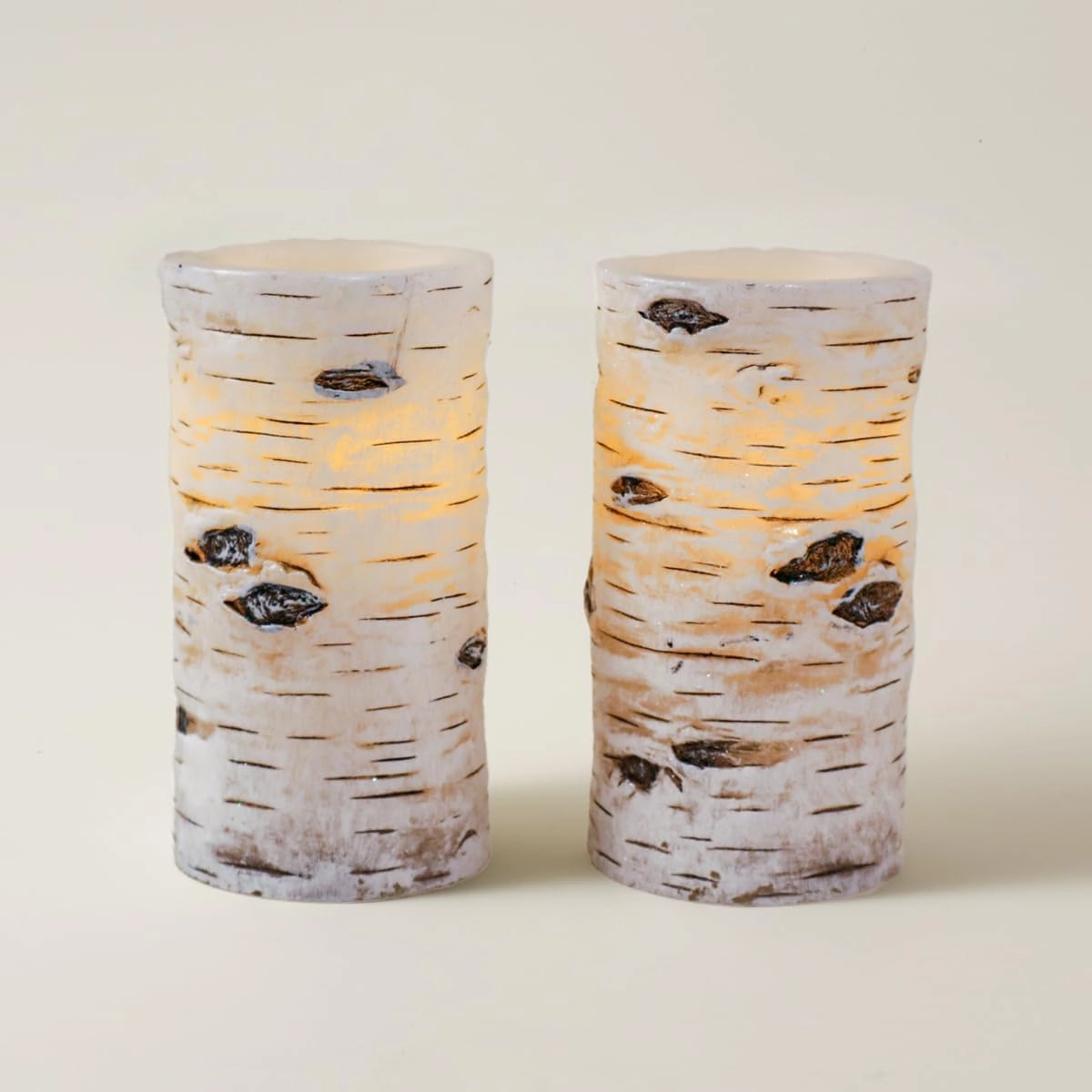 Flickering Flameless Candles Birch Bark Effect Battery Operated Real Wax Pillar Candles LED Candles with Cycling 5H Timer Pack of 2 (3" x 6")