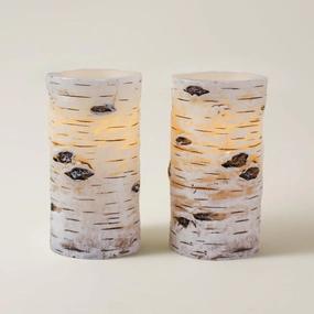 Flickering Flameless Candles Birch Bark Effect Battery Operated Real Wax Pillar Candles LED Candles with Cycling 5H Timer Pack of 2 (3" x 6")