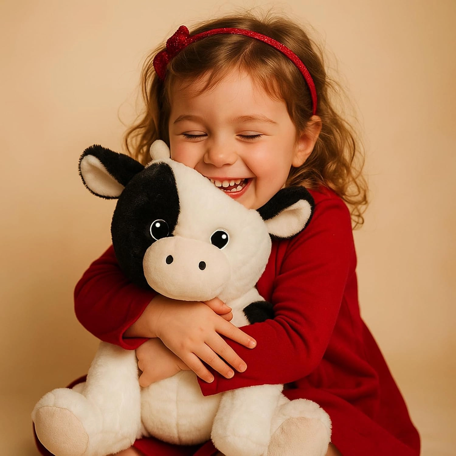 Floppy Dairy Cattle Cow Plush Toy - 15.7 Inch Soft & Cuddly Stuffed Animal Cow with Embroidered Eyes, Perfect for Kids, Babies, Toddlers - Farm Animal Gift