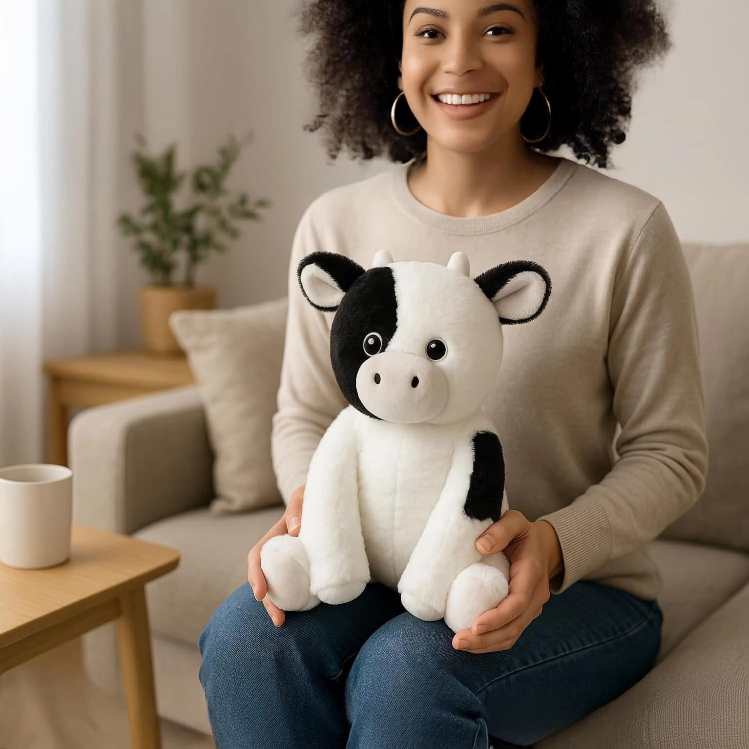 Floppy Dairy Cattle Cow Plush Toy - 15.7 Inch Soft & Cuddly Stuffed Animal Cow with Embroidered Eyes, Perfect for Kids, Babies, Toddlers - Farm Animal Gift