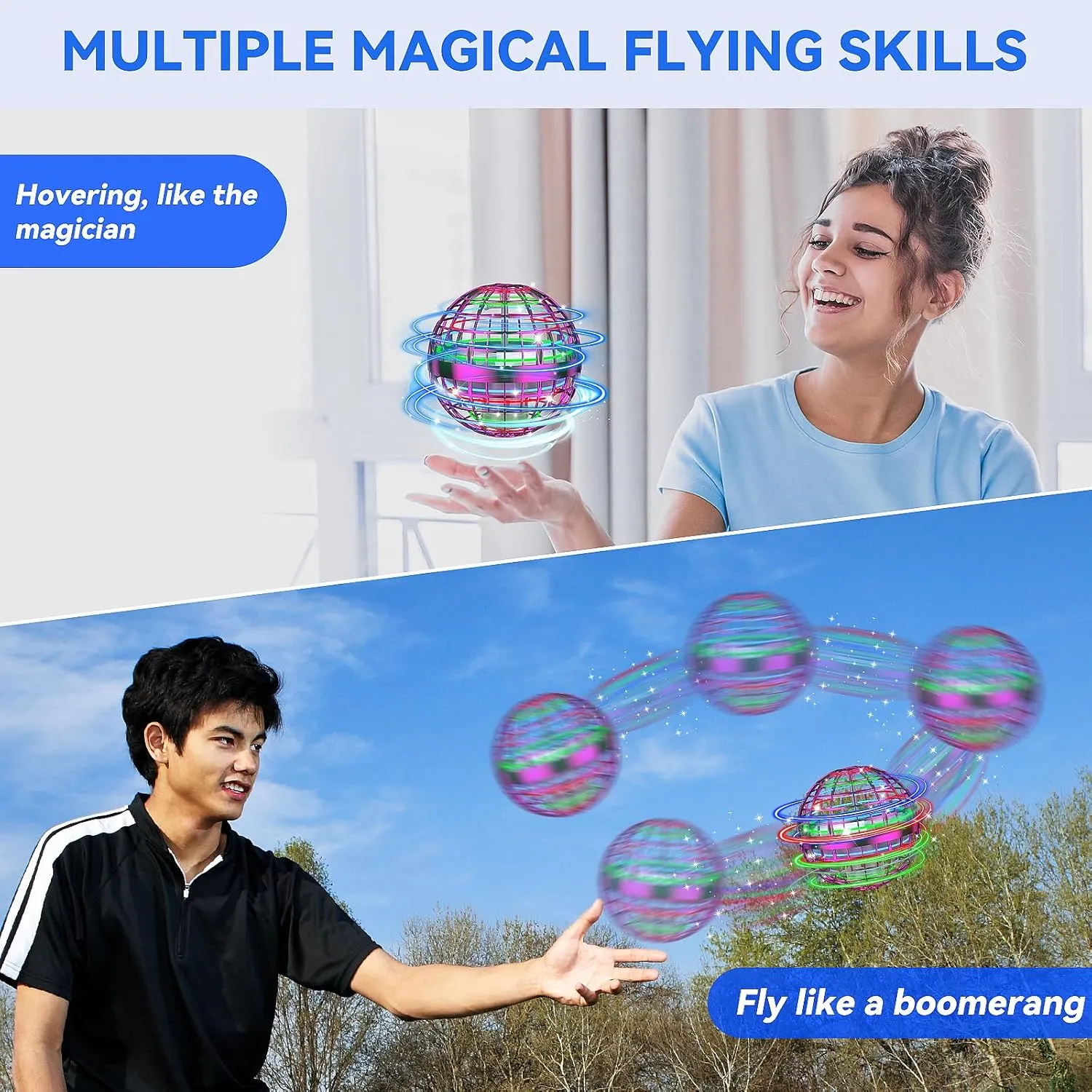 Flying Orb Ball Toy, Cosmic Globe Boomerang Hover Ball Galactic Fidget Spinner, Hand Drone Orbit, Cool Toys Gift for 6 7 8 9 10  Year Old Boys Girls Teens Outdoor Toys(Purple)